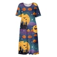 thumbnail image 5 of Women's Halloween Print Casual Dress, Short Sleeve V-Neck Style for Everyday Wear, Halloween Themed Fashion Dress for Ladies Light Purple L, 5 of 6