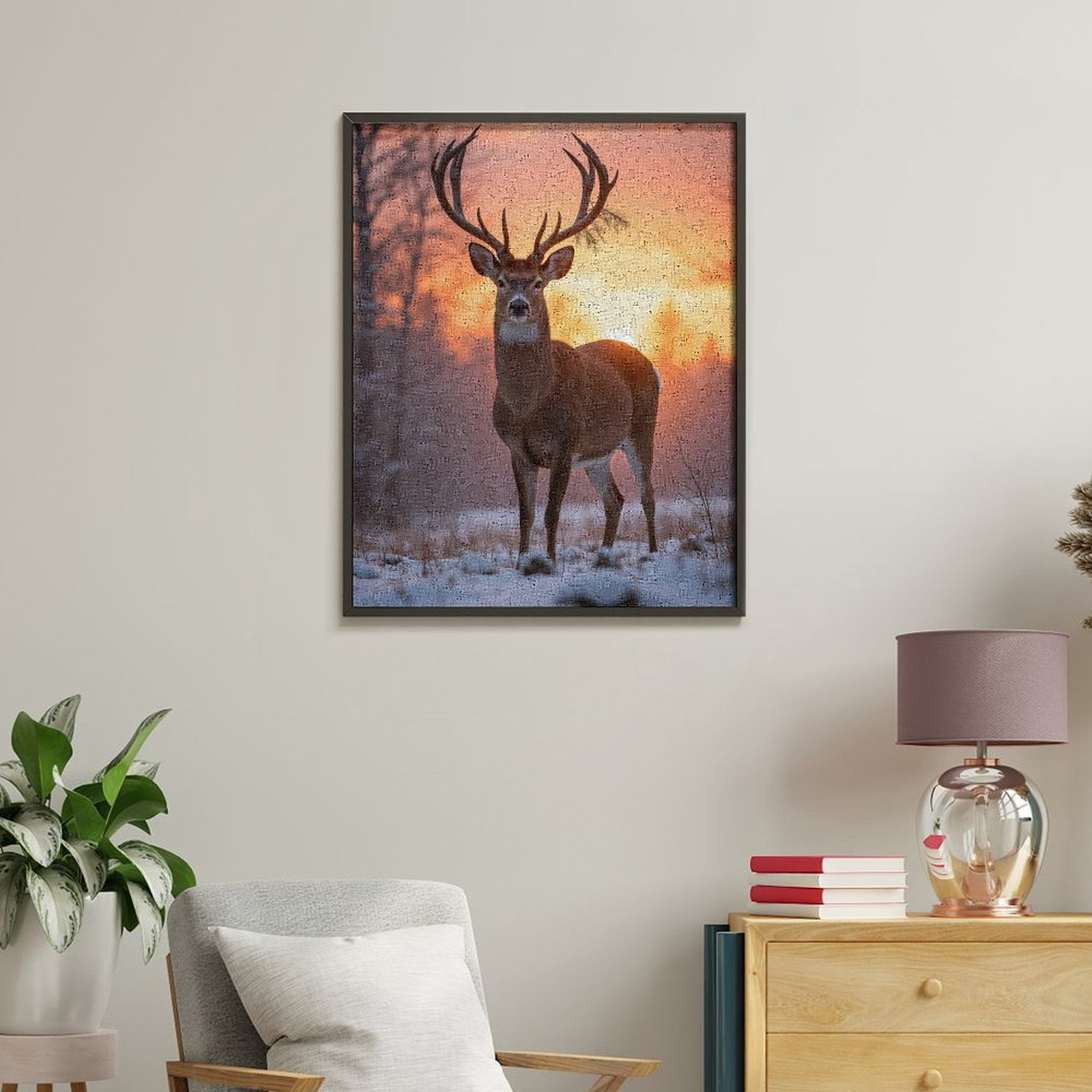 Paint by Numbers Kit for Adults, Winter Deer Sunrise Silhouette Paint by Numbers, Easy Paint by Numbers Kit for Adults Beginner, DIY Adult Paint by Number Kits on Canvas, Home Decor