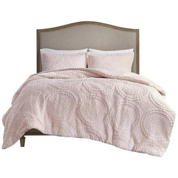 Pemberly Row Polyester Long Fur to Mink Comforter Set in Blush Pink