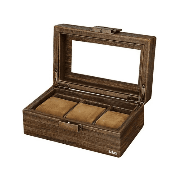 Caja Organizadora Madera Nogal Y Vidrio Para Relojes Belug Café