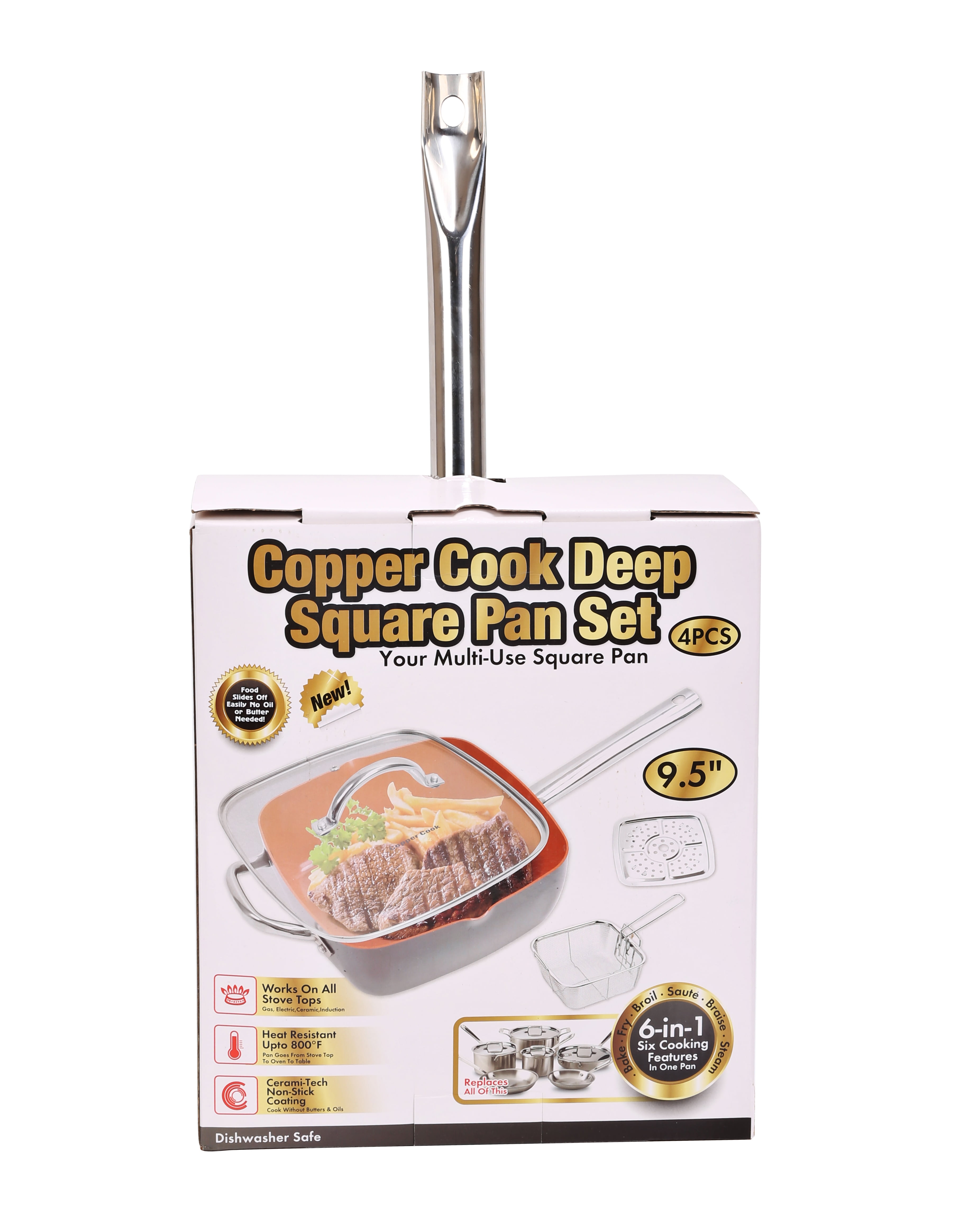 Copper Deep Dish Square Casserole Pan Ceramic Coating Pan 2pc Set 9.5" 