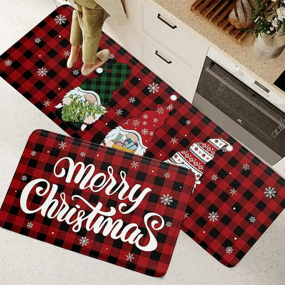 JLFNYA Christmas Doormat,Christmas Outdoor Mat,2 Pcs Christmas Kitchen Rugs and Mats for Floor Non Slip Backing Mat Merry Christmas Kitchen Decor Kitchen Rug Sets Xmas Decor 16x24in 16x48in