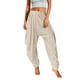 thumbnail image 1 of Pantalones harem con cintura elástica y lentejuelas para mujer: corte holgado, cintura media, bolsillos, pantalones bombachos informales de color liso para fiestas/uso diario, 1 of 4