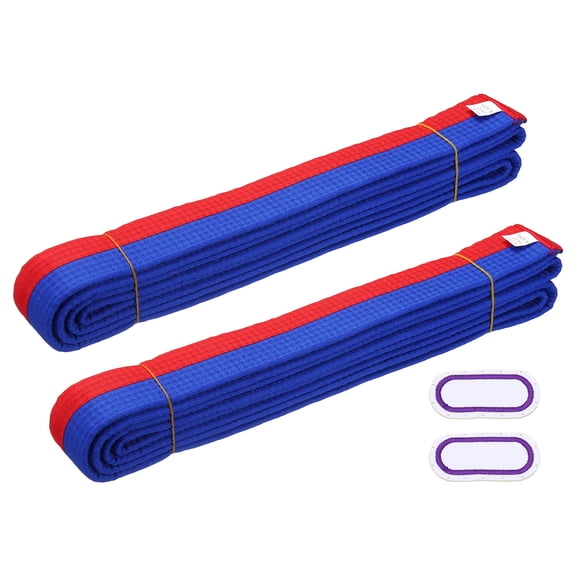 Uxcell Karate Belt, Martial Arts Ranking Belts with Name Tag Solid Cotton Double-Layered Core Long Soft Uniform Training Equipment Fitting for (Taekwondo/Karate/Judo) 9.2ft&2Pcs&Blue/Red