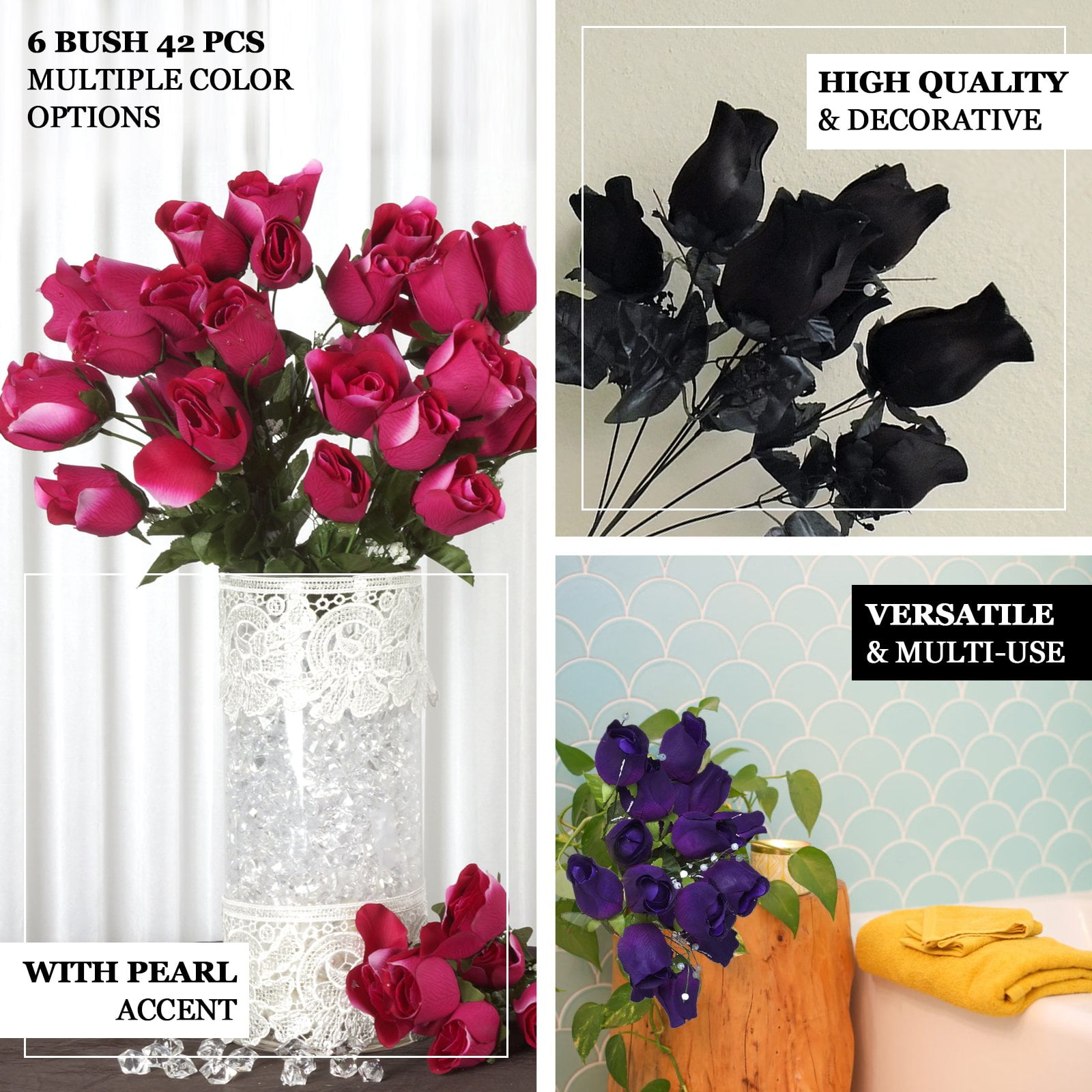 84 XL Velvet ROSE BUDS Long Stems Bushes Wedding Craft Party Flowers Wholesale 