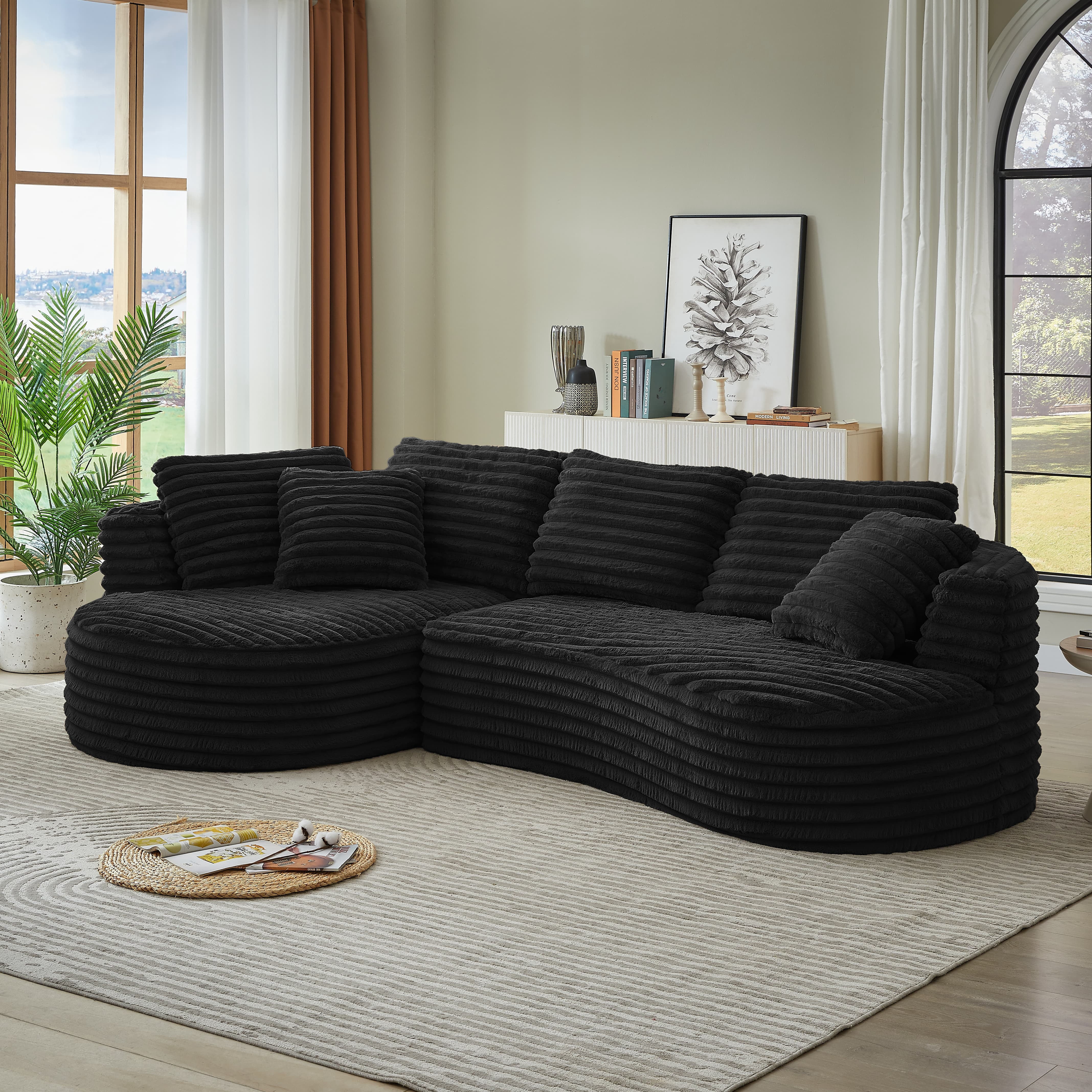 MAYEERTY Corduroy Curved L-Shape Oversized Sectional Sofa, Minimalist Luxury Sleeper Couch for Apartments, 121"W x 66"D x 35"H
