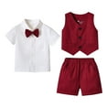 thumbnail image 3 of Gubotare Toddler Suit Set Baby Boys Gentleman Outfit Little Boys Formal Short Set Toddler Short Sleeve Shirt+Suspender Pants+Bow Tie 4Pcs 3 6 9 12 18 24 Months 2T 3T 70T (Red,12-18 Months), 3 of 8
