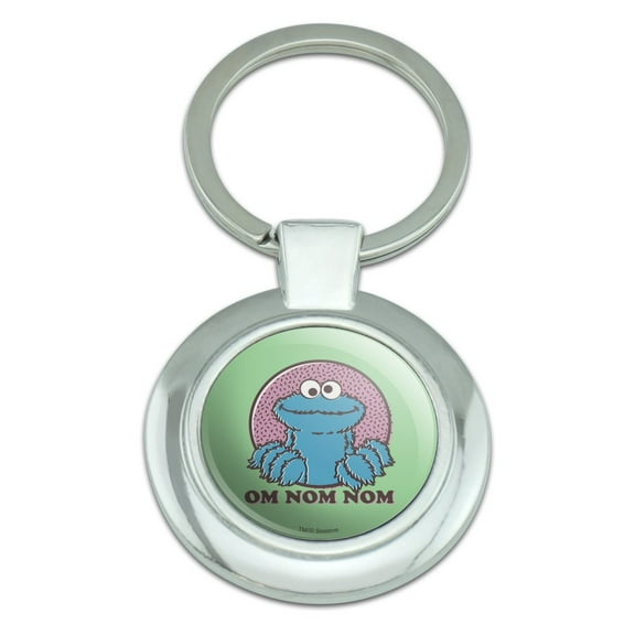 Sesame Street Cookie Monster Om Nom Nom Keychain Classy Round Chrome Plated Metal
