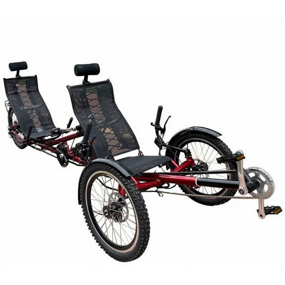 Electric Tandem Recumbent Trike for Two Adults – Travel Ready 2 Seater Electric Tricycle for Comfort Electric Tandem Tricycle for Adults