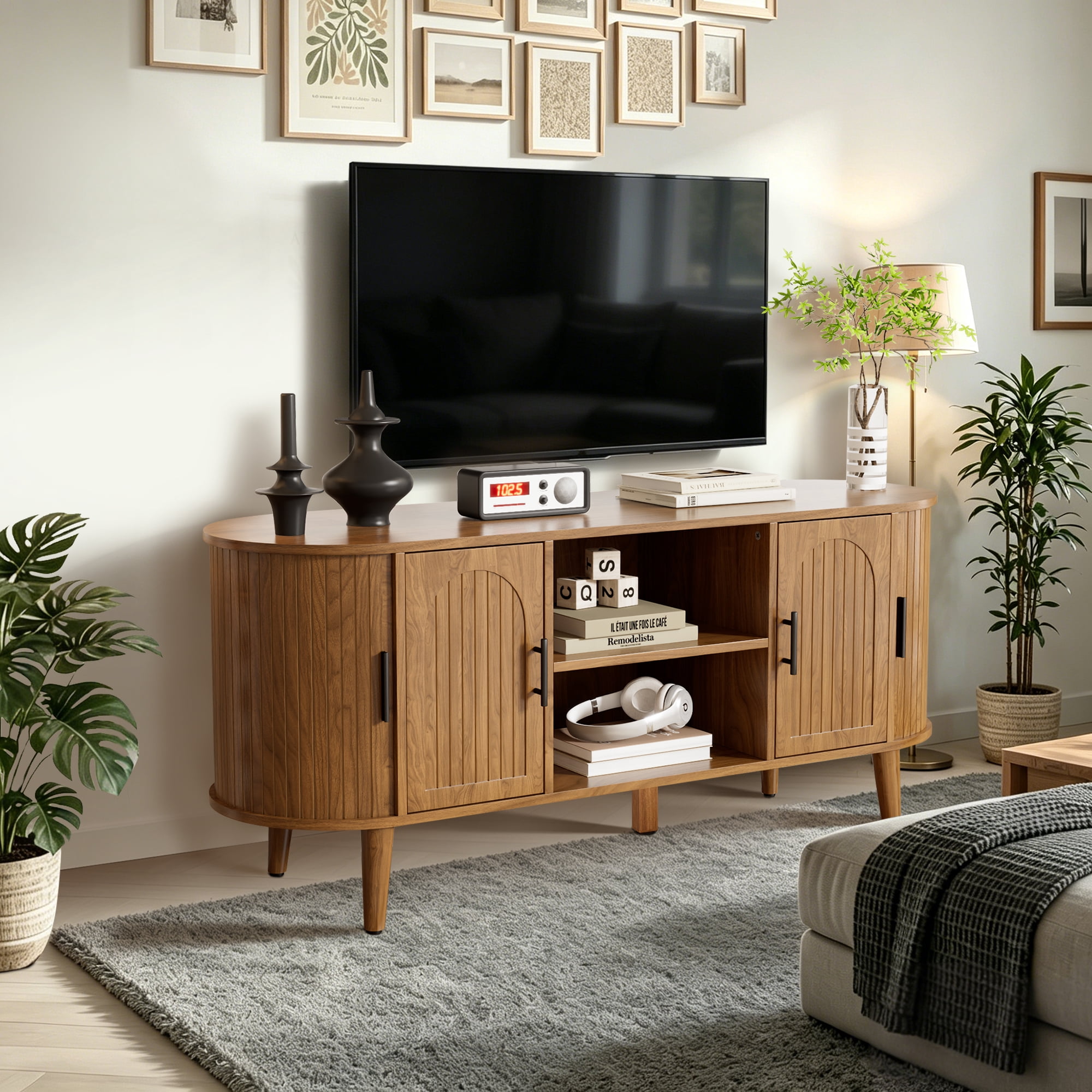 TV Stand for TVs up to 60", 51" Entertainment Center with Sliding Doors, Media Console Table for Living Room