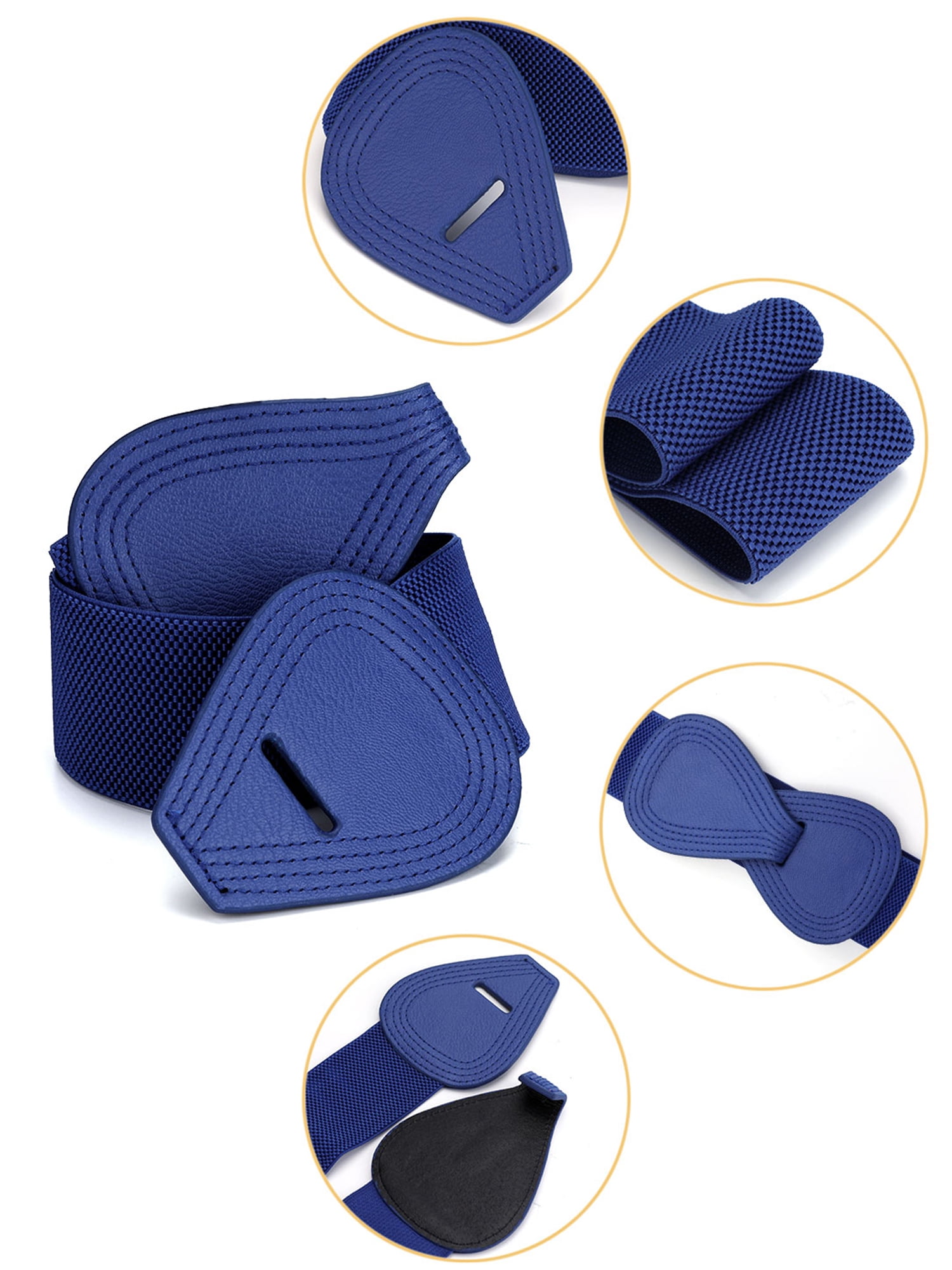 DARING DIVA Women's Interlock Faux Leather Elastic Buckle Belt 31"x43" Blue