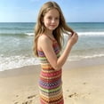 thumbnail image 4 of vigerkar Robes Filles Été Décontracté Sans Manches Bohème Tricot Rayé Géométrique Spaghetti Robe Mini pour 2-10 Ans (Jaune, 4-5 Ans), 4 of 5