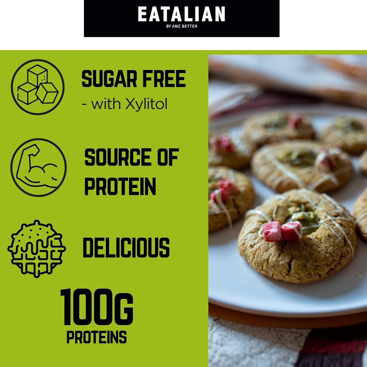 EATALIAN by AMZ BETTER Protein Cream, 17.63 oz/ 500 gr, Pistachio Paste with 94 g of Proteins, Made in Italy, Sweet and Unique, Taste Ideal on Bread and Excellent for Dubai Chocolate