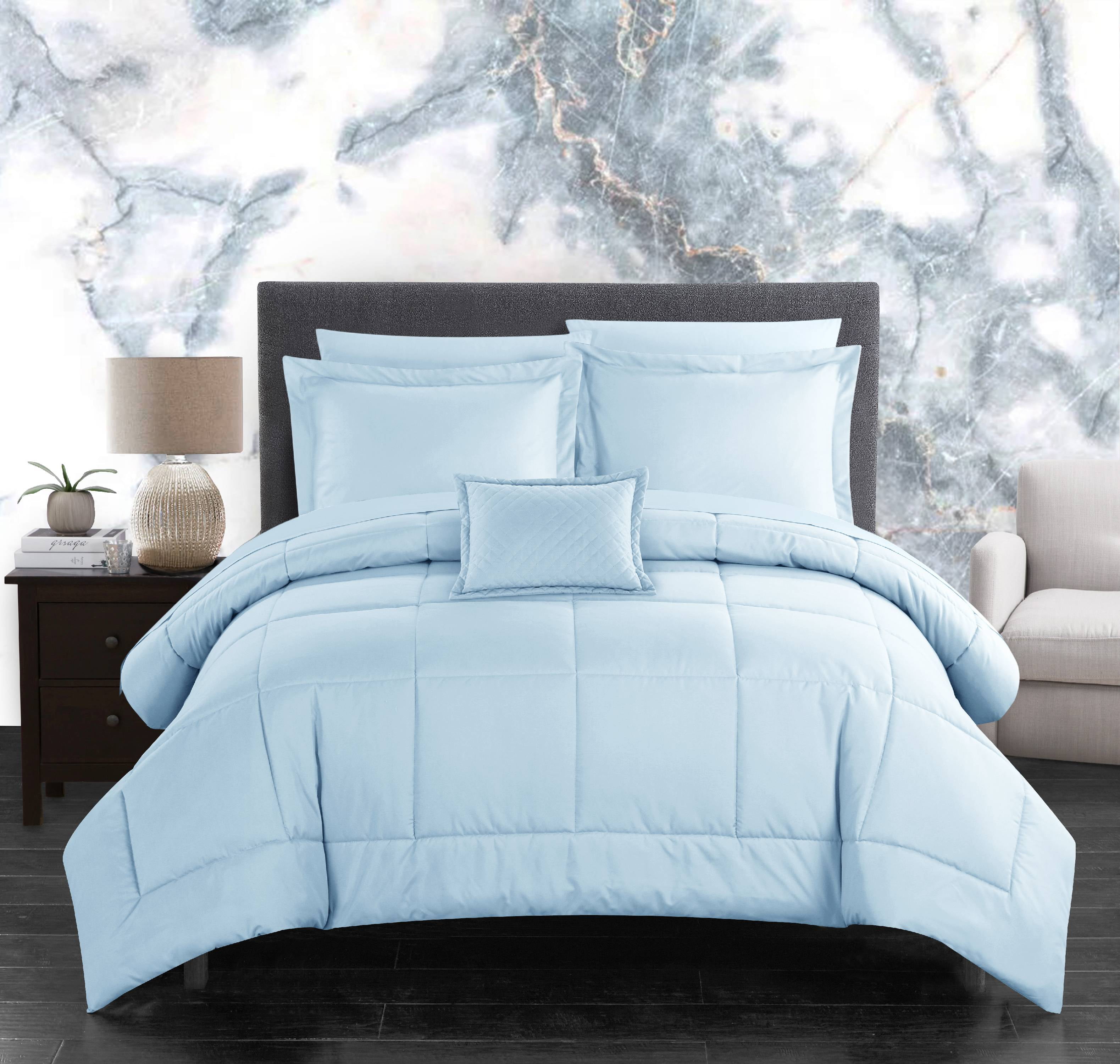 Chic Home Arman 6 Piece Comforter Set Solid Color Bed in a Bag, Twin, Blue