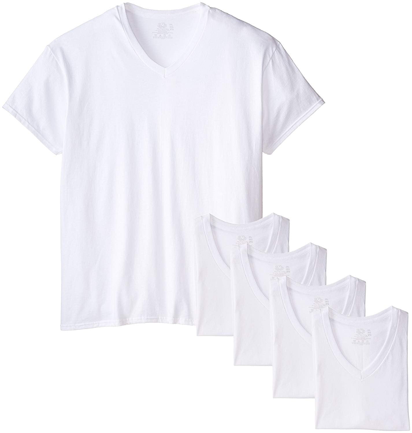 Fruit Of The Loom COTTON MenS 6-Pack Stay Tucked V-Neck T-Shirt WHITE SMALL