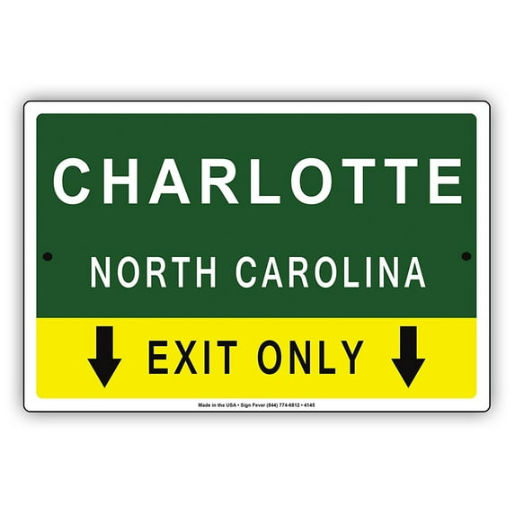 Charlotte North Carolina Exit Only With Pointer Arrow Direction Way Road Signs Alert Caution Warning Aluminum Metal Sign 8"x12" Plate