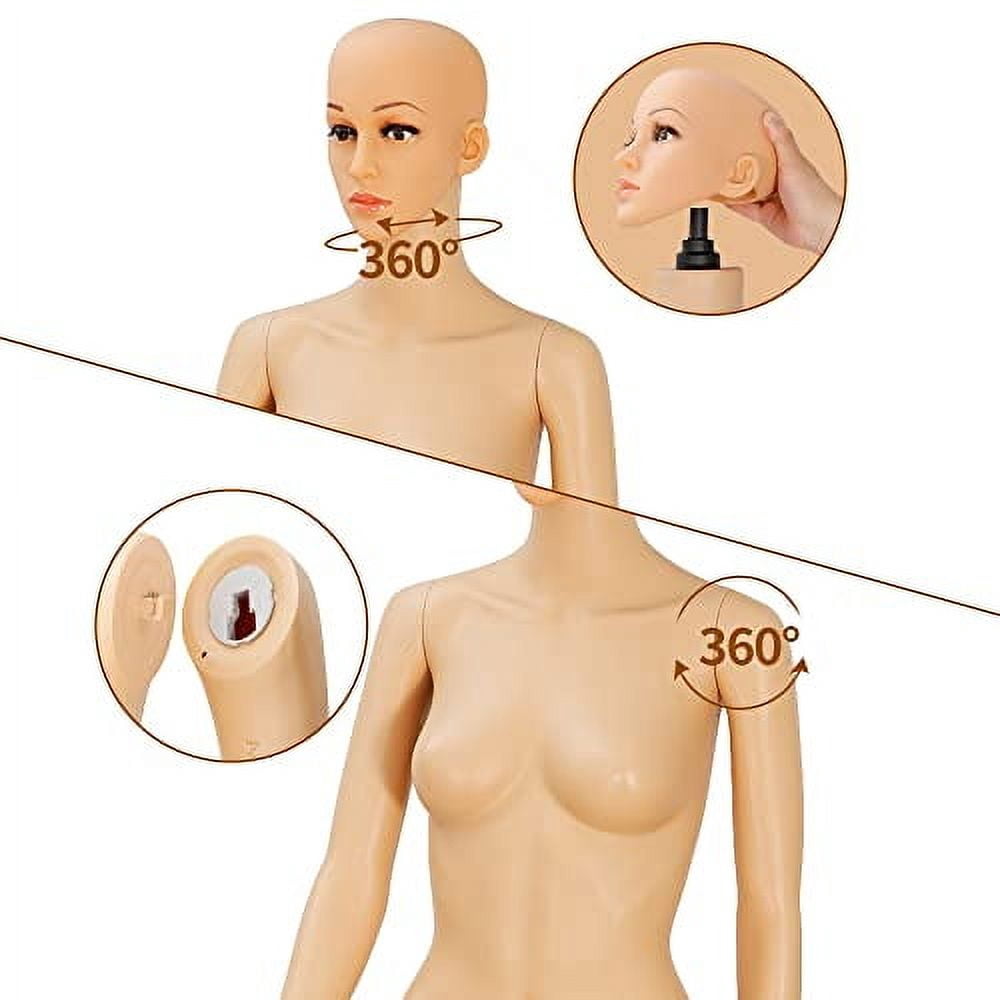 HomGarden Female Mannequin Manikin Full Body Dress Form, 69” Adjustable Mannequin Stand Realistic Mannequin Display Head Turns Dress Model w/Base