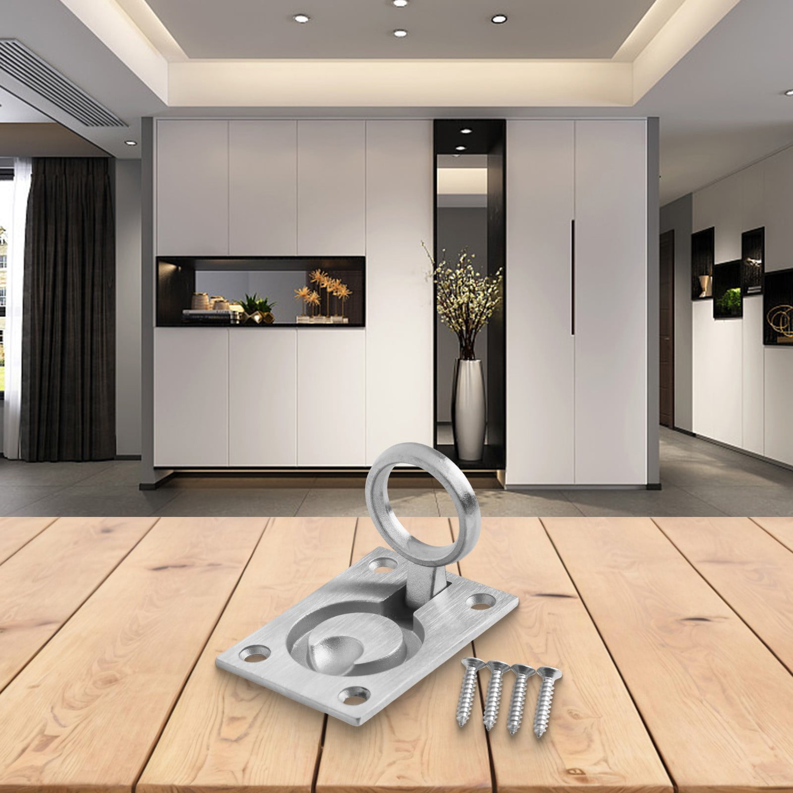 Ring Handle Finger Pull 304 Stainless Steel Cabinet Door Trap Door Pull Suitable for Cabinet, Kitchen Cabinets and Sliding Doors(Small