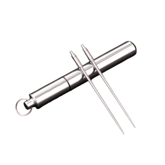 Titanium Alloy Portable Toothpick With Aluminum Storage Tube Integrated Design For Daily Oral Cleaning And Fruit Forking Suitable For Home Dining Outdoor Picnics And Camping
