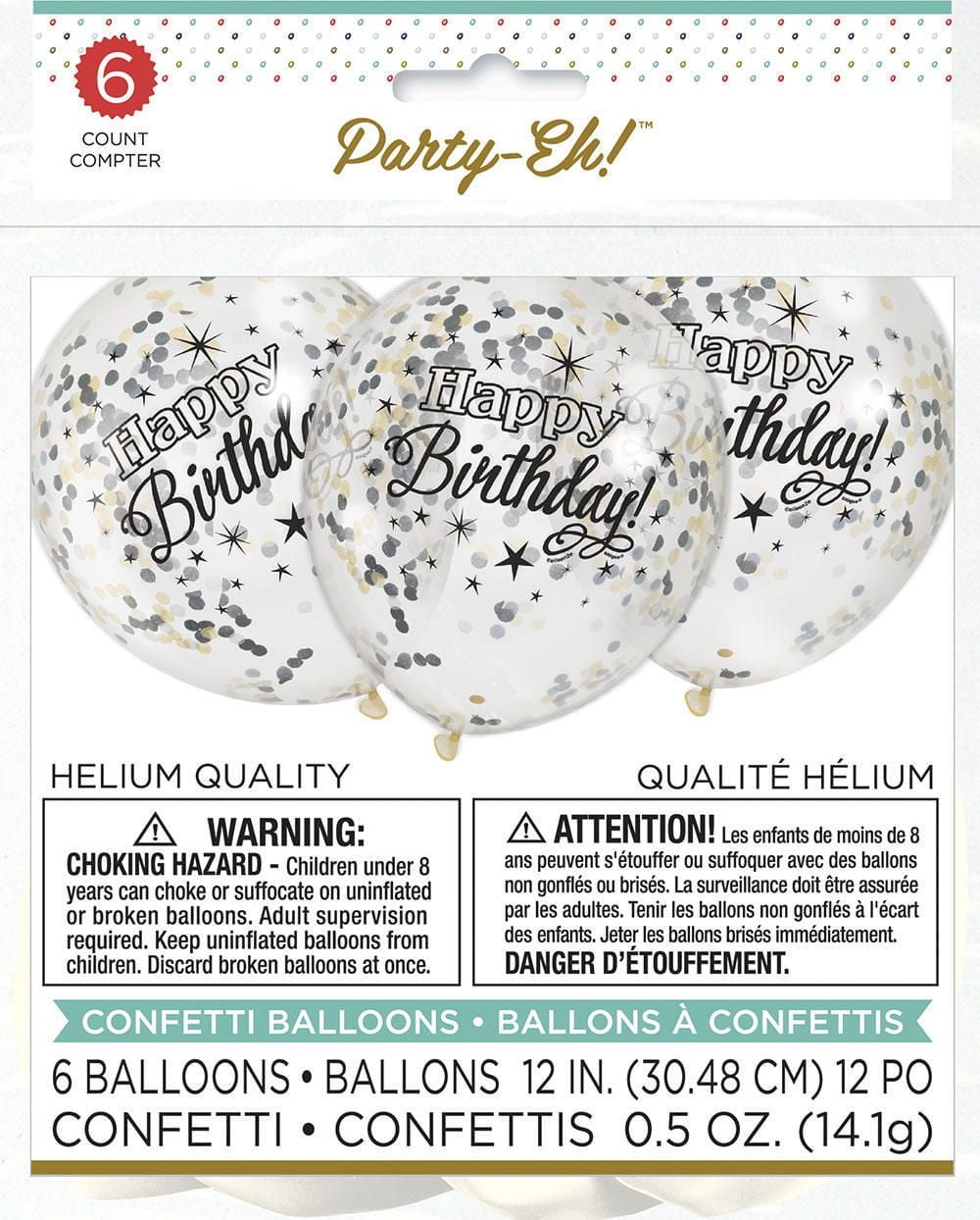 6 Glitter Confetti Balloons