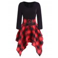 thumbnail image 1 of EIMELI Mode Femmes Robe Asymétrique à Manches Longues Col Rond Lacé Tartan Imprimé à Carreaux, 1 of 6