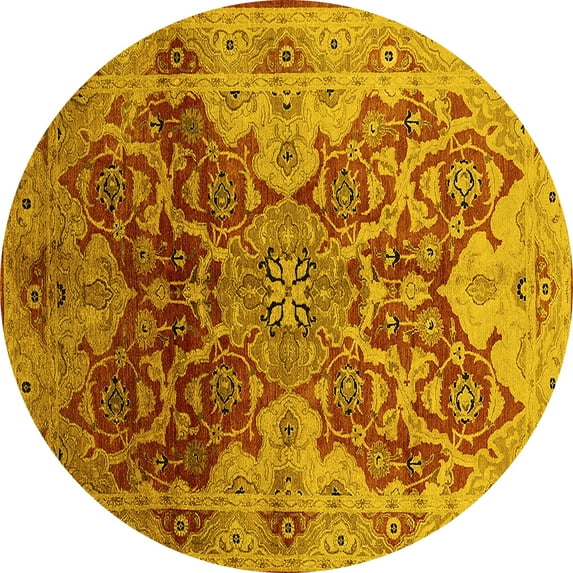 Ahgly Company Indoor Round Oriental Yellow Traditional Area Rugs, 5' Round