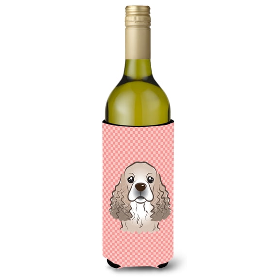 Caroline's Treasures BB1216LITERK Checkerboard Pink Cocker Spaniel Wine Bottle Hugger, Wine Bottle, multicolor