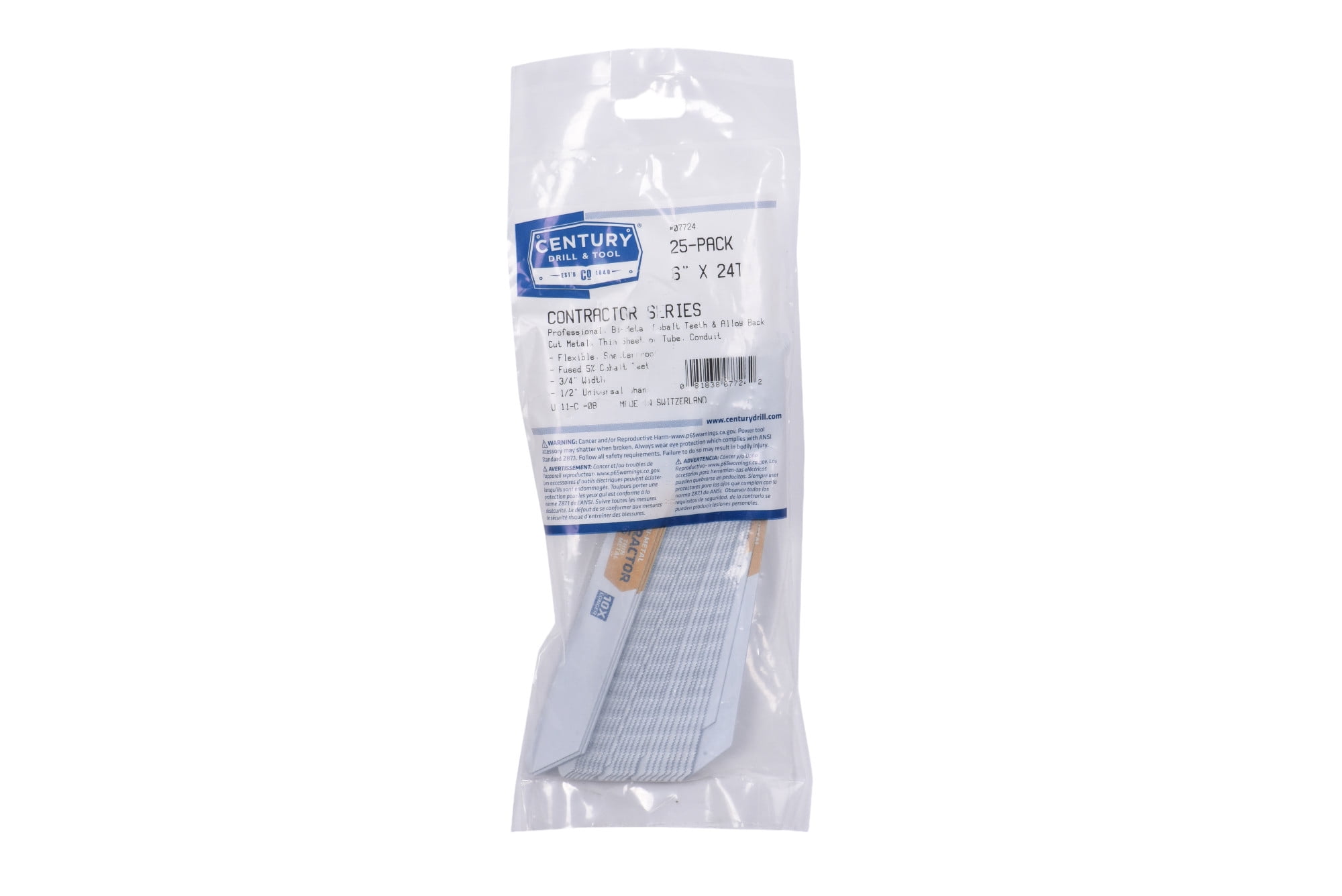 Century Drill & Tool 07724 6" Contractor Series Bi-Metal Reciprocating Saw Blade, 24T, 25 Pack