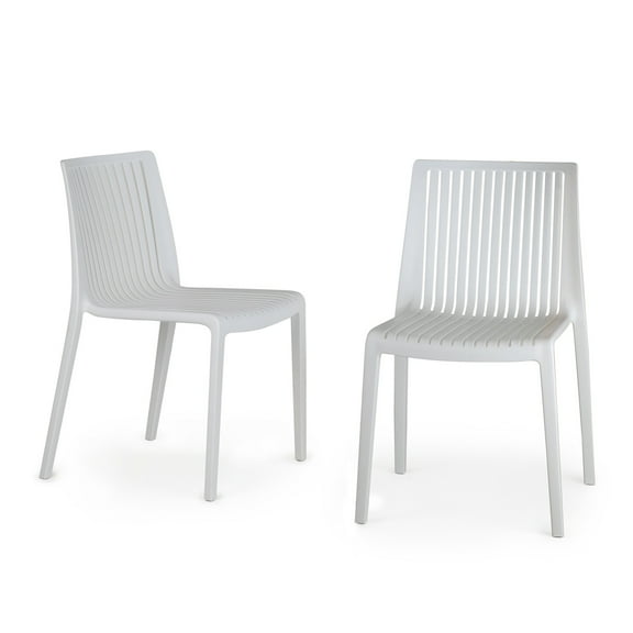 WRGHOME Ravenna Modern Outdoor/Indoor Plastic Resin Stacking Patio Dining Chairs  (Set of 2) - WHITE