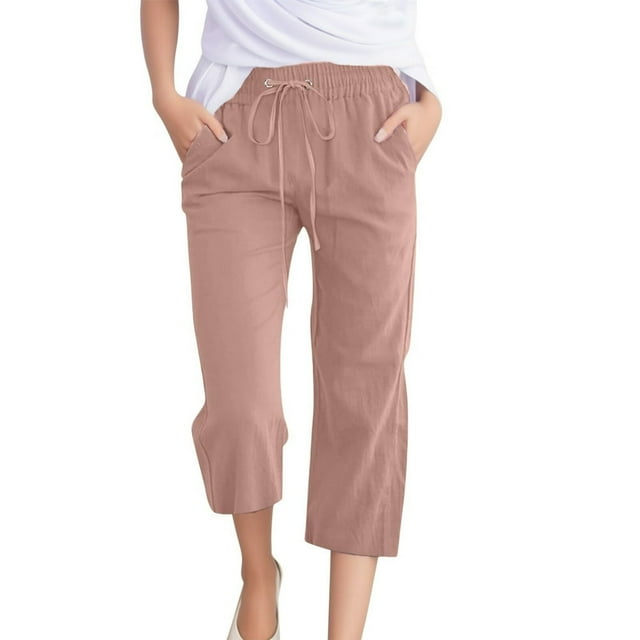 Women Comfortable High Waisted Wide Leg Pants Drawstring Elastic Trousers Comfy Straight Leg Long Pants With Pockets