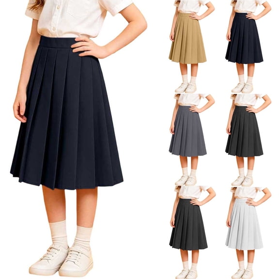 HAOTAGS Big Girls School Uniform Skirt (3-17) Casual Summer Cotton Pleated Skirt Navy Size 7/8