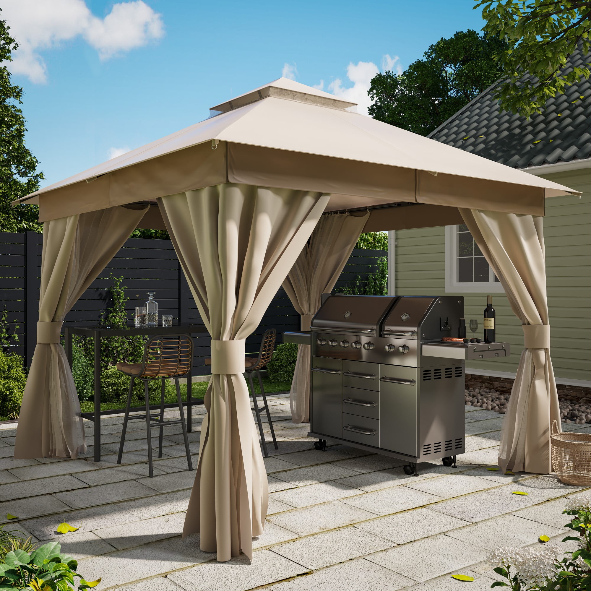 LAUSAINT HOME Patio Gazebo 10'x10' with Expansion Bolts, Double Roofs