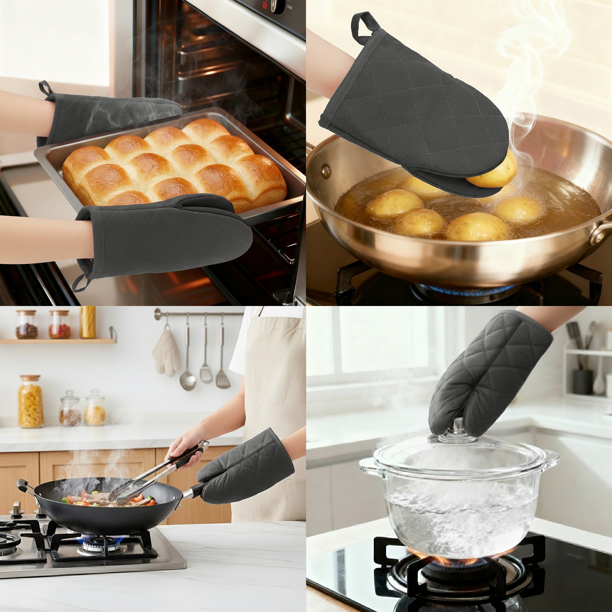 Unique Bargains Oven Mitts Heat Resistant Cooking Gloves Dark Gray 7.9x5.7inch