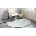 thumbnail image 3 of Unique Loom Collection Salzburg Design Traditionnel Classique Oriental Inspiré avec Tapis de Zone de Frontière Complexe, 6 Pieds Rond, Bleu/beige, 3 of 4