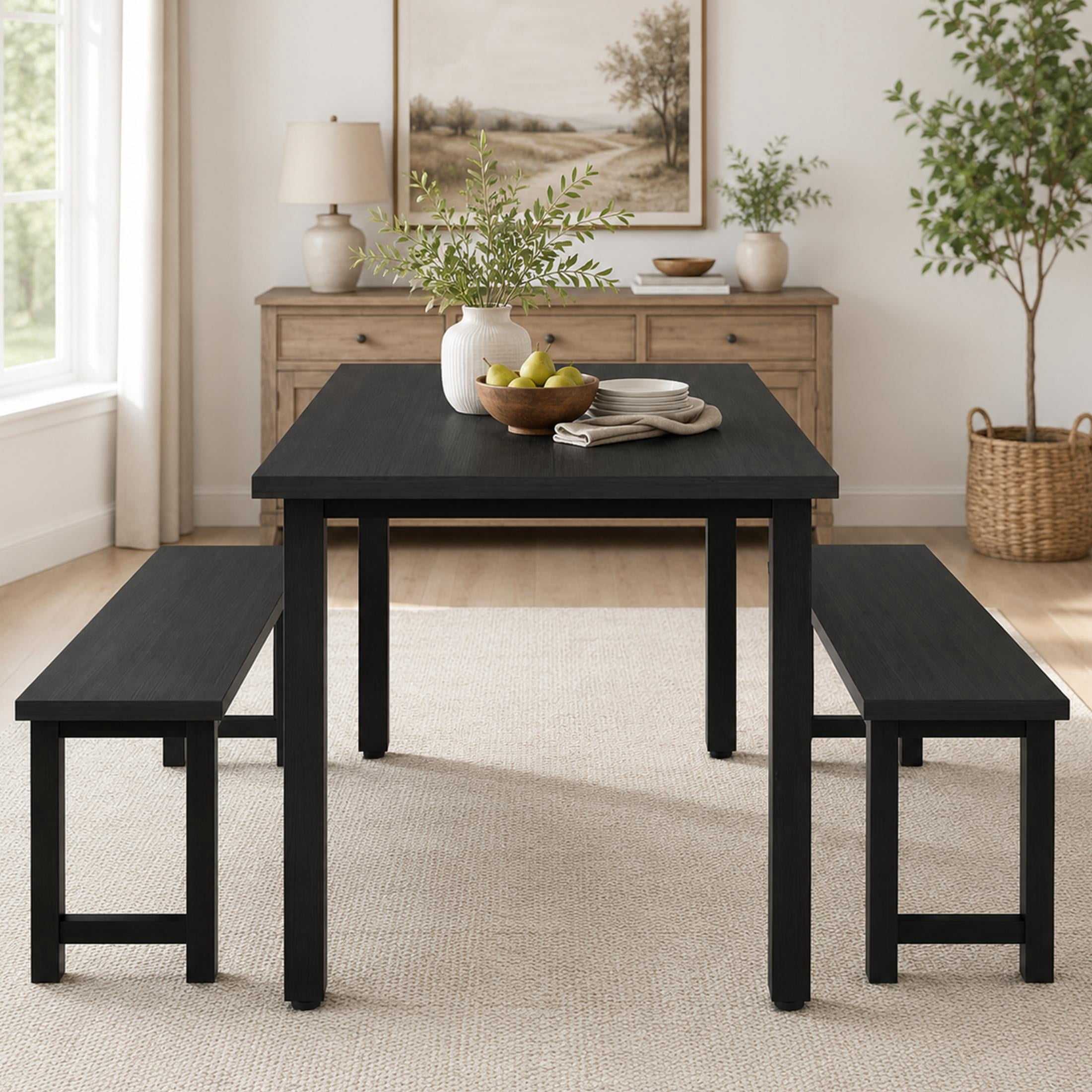 UHOMEPRO Dining Table Set for 4, Kitchen Table with 2 Benches
