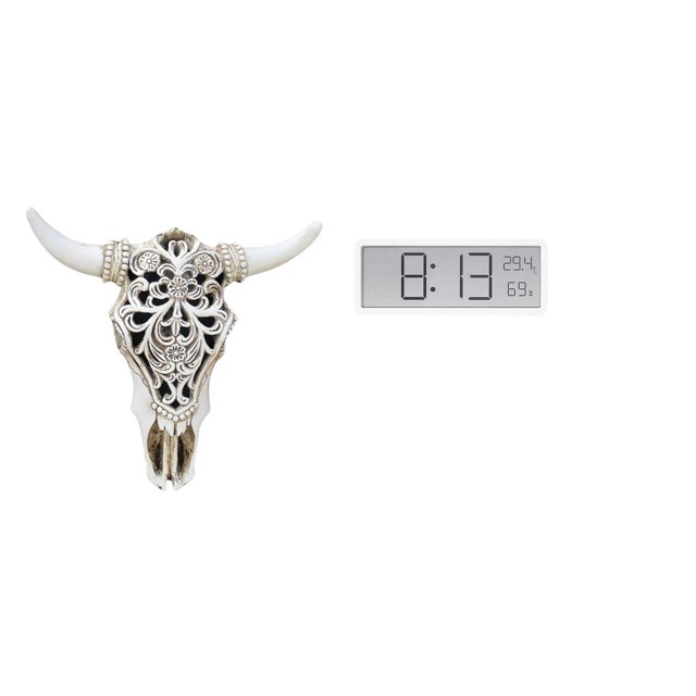 Reloj de pared digital Escultura de pared Resina Cabeza de Decoración de pared Patrón Diseño Estatua Multifuncional Adecuado para el hogar Oficin