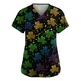 thumbnail image 2 of Women's St Patrick's Day Scrub Tops Short Sleeve V Neck Printed Workwear Top Shamrock Casual Uniform with Pocket 2026 Dark Green 5XL, 2 of 6