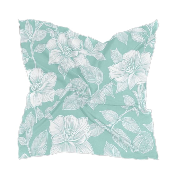 White Line Art Floral Women's Fashion Soft Scarf Square Satin Head Scarf Neck Scarf Head Hair Wraps