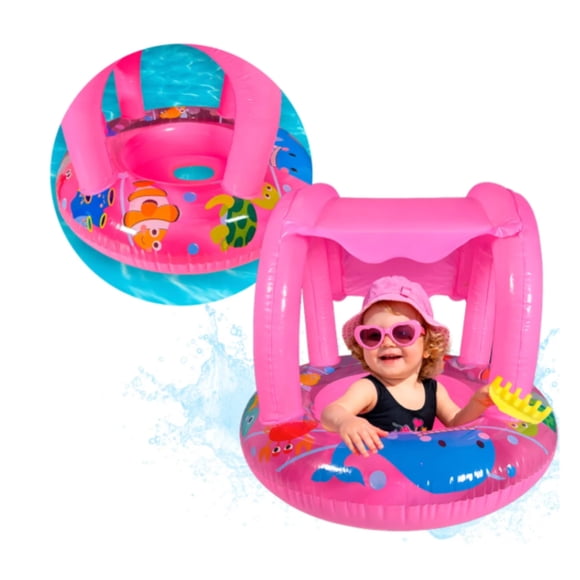 Salvavidas Inflable Infantil Rosa Con Techo Para Bebé Agua Rosa