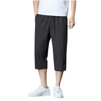 ZVNAΖH Mens Below Knee 3/4 Pant Summer Casual Versatile Draw Rope Elastic Waist Straight-leg Capri Pants