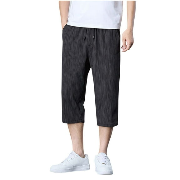 ZVNAΖH Mens Below Knee 3/4 Pant Summer Casual Versatile Draw Rope Elastic Waist Straight-leg Capri Pants