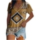 thumbnail image 1 of Camiseta casual para mujer Retro Folk-custom Impreso con cuello en V Manga corta Jersey Blusa Tops Fridja bn4747, 1 of 8