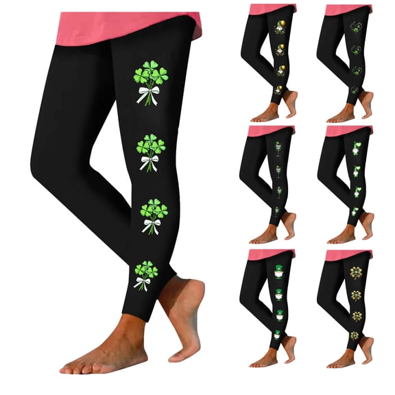 UVEASISHA St Patricks Day Pants for Women Shamrock Heart Printed Festive Yoga Leggings High Waisted Compression Active Pant Athletic Slim Fit Running Gym Tights Green S