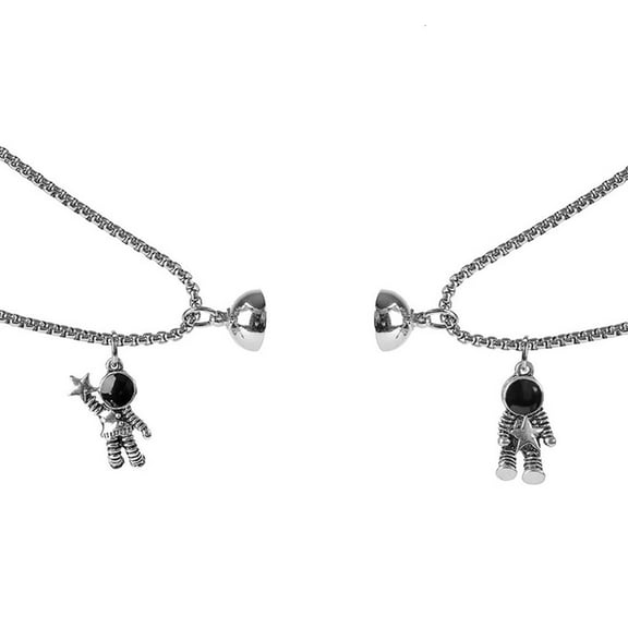 lanema 2 Pcs Lovers Couple Pendant Necklace Astronauts Magnet Couple Mutual Attraction Matching Necklace Friendship Jewelry Necklace for Creative Cool Chain Necklaces for Women Men Valentine's Day