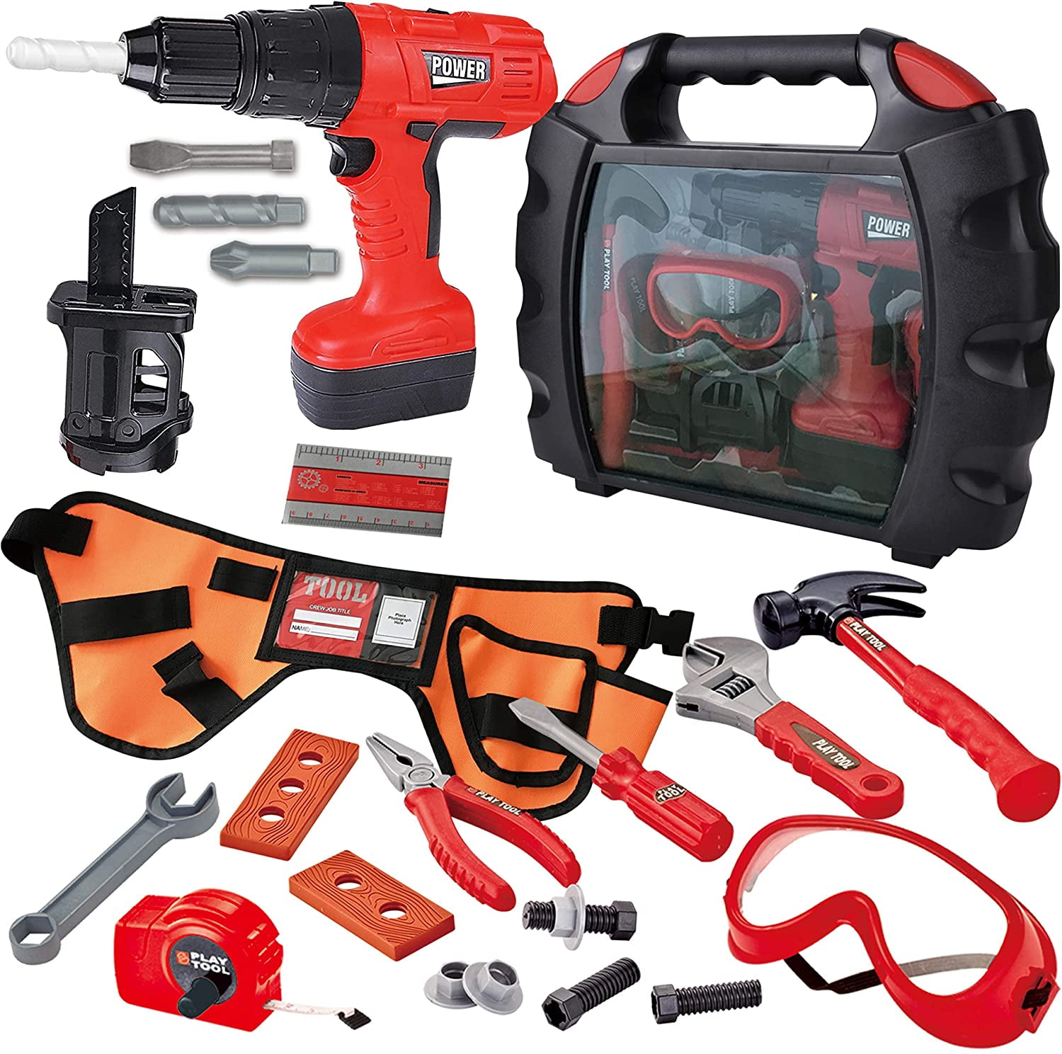 KIDS TOOL SET WITH BELT CONSTRUCTION TOYS WITH ELECTRIC DRILL HAMMER SCREWDRIVER