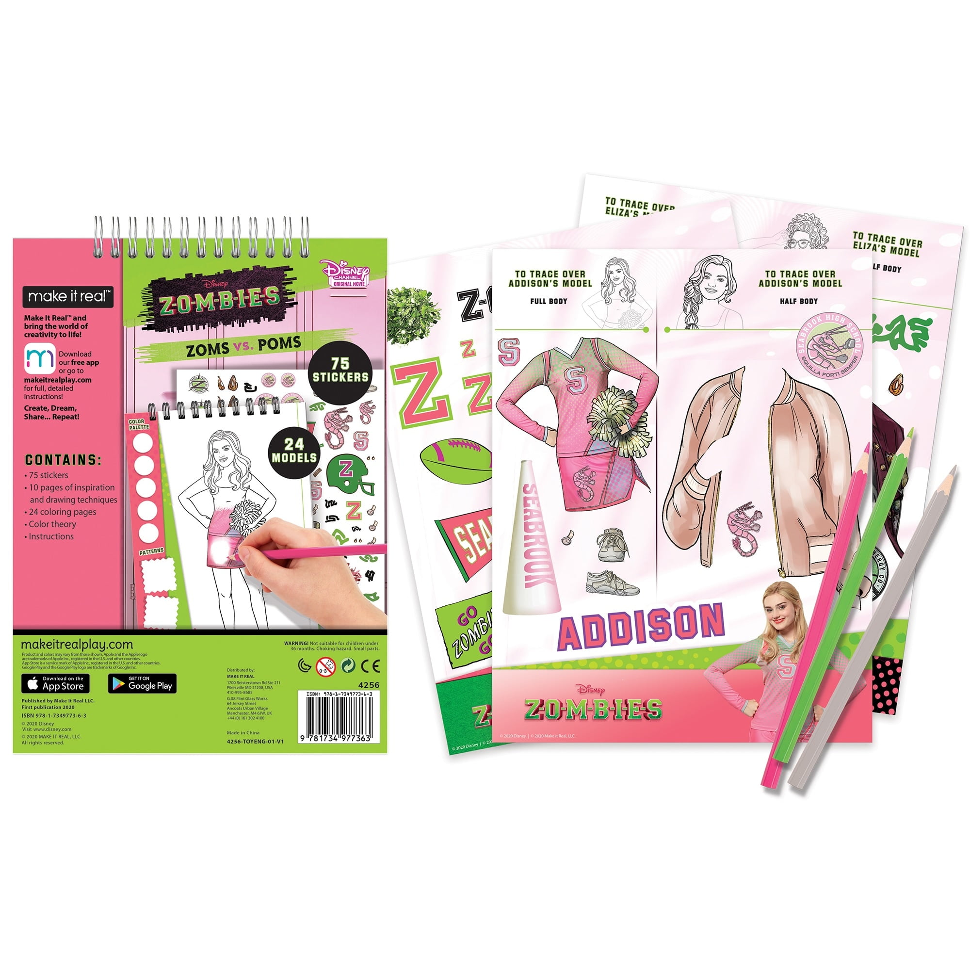 Disney: Zombies Fashion Design Coloring & Tracing Light Table 9 Piece Set- Sketchbook, Stickers & Coloring Pencils, Lights up for Easy Tracing, Tweens & Girls Ages 8+