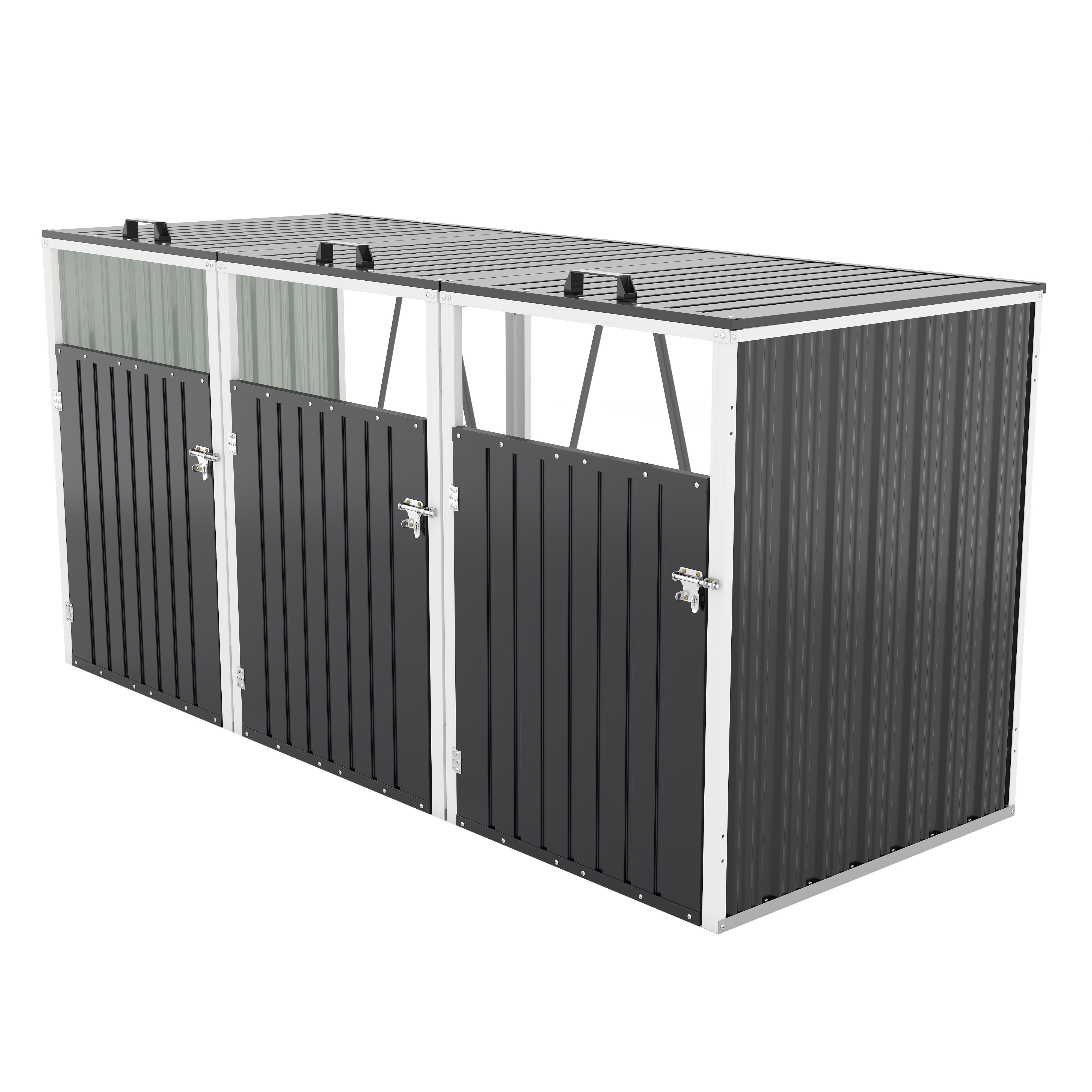 Royard Oaktree Metal Garbage Can Shed for 3 Trash Cans, 120 Cu.Ft Outdoor Storage Shed with Lockable Doors & Waterproof Lid Chain, Bike Sheds & Outdoor Storage for Patio, Garden, Backyard, Dark Grey
