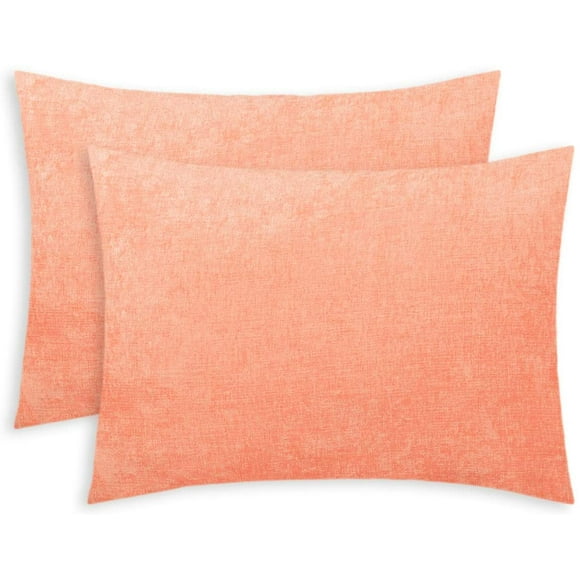 HTOOQ Pack of 2 Cozy Standard Pillow Shams Cases for Bed Bedding Decoration Solid Dyed Soft Chenille 20 X 26 Inches Cantaloupe
