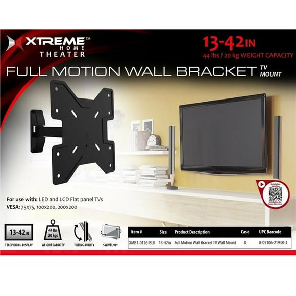 Xtreme XMB10126BLK 13-42 in. Full Motion TV Wall Mount, Black