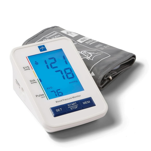 Monitor de presión arterial digital Medline, brazalete para adultos, pantalla LCD digital, almacena hasta 90 lecturas, baterías incluidas